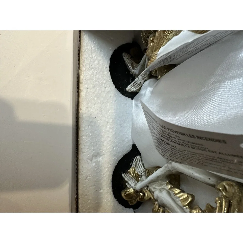 Christian Siriano Gold Skeleton Candlestick Holders Pair Halloween NEW IN BOX